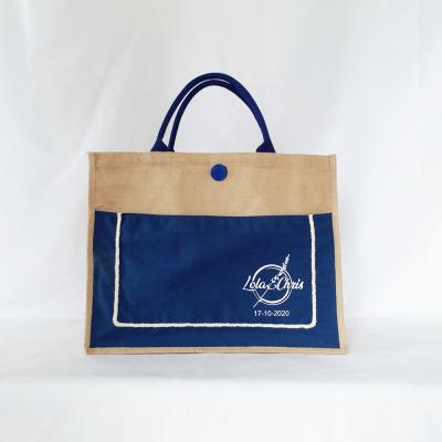 China Promotional Custom Natural Jute Bag Logo Handled With Inner Lamination For Beach for sale