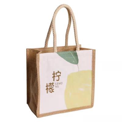 China Custom Eco-Friendly Full Cover Printing Jute Shopping Bag With Brand Logo Printing Eco-Friendly Biodegradable Wood Tote-Canvas Bag With Handle for sale