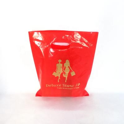 China Portable Custom Red Die Cut Plastic Bag For Clothes Promotion Free Shipping for sale