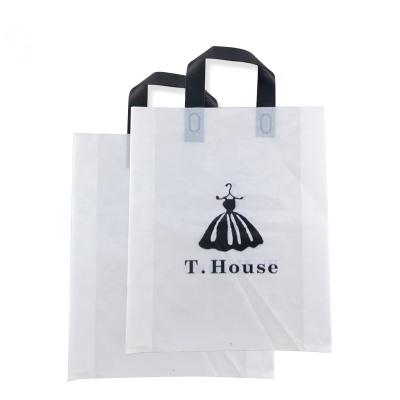 China Sturdy Wholesale Custom White Plastic Bag With Handles Clothing Shoes Shopping Packaging Tote-Bag For Store / Supermarket / Customers for sale