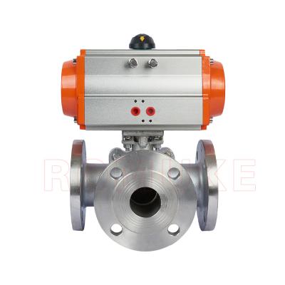 China General Stainless Steel CF8 CF3 CF8M CF3M Combined Three-Way Flanged Q644F Pneumatic Ball Valve for sale