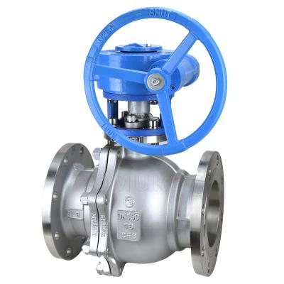 China Q341F GB Standard Stainless Steel Overall CF8 CF3 CF8M CF3M 2 Floating Type Worm Gear Driven Flanged Ball Valve for sale