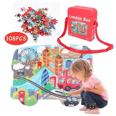 China Eco-friendly Material Factory London Bus Direct Baby Art Story Puzzles Toys Shoulder Bag Colorful And Comfortable Puzzles for sale