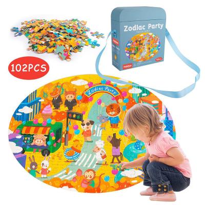 China Eco-friendly Material Factory Direct Part Of The Zodiac Chinese Baby Art Story Puzzles Toys Shoulder Bag Puzzles Colorful And Comfortable for sale