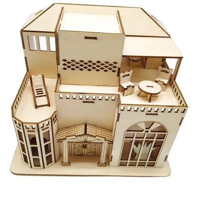 China Eco-friendly Laser Cut Laser Cut Western Style House Kids Puzzles Educational 3d Toy Kids Wooden Puzzle Supplier Kids Puzzle Cartoon DIY for sale