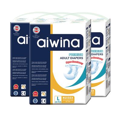 China Custom Copy AIWINA Plain Weave Sheet Absorbent Diaper Disposable Big Bulk Adult Avent Diapers For Adults Hospital for sale