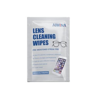 China AIWINA Natural Eco-friendly Disposable Biodegradable Optical Glass Remover Wet Wipes Pre-moistened Glass Camera Screen Clean Cloth for sale