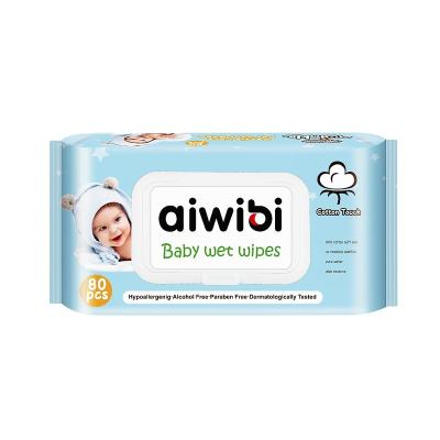 China 100% Newborn Cleansing Cloths 80pcs Baby Water Face AIWINA Hand Paraben Biodegradabel Baby Natural Cotton Free Wet Disposable Sensitive Skin for sale