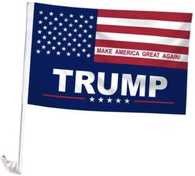 China Custom Hand Flag With Poles 2020 Plastic Polyester Digital Printing Custom Cheap Trump Car Flag With Stick Plastic Poles for sale