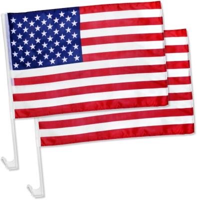 China Custom Hand Flag With Plastic Polyester Cheap Single Pole Sublimation Printing Custom USA USA Car Window American Flag With Stand for sale