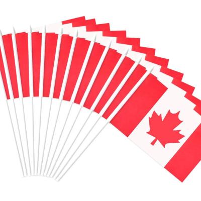 China Good Quality FLYING Promotional Canada Hand Held Flags With Plastic Pole for sale