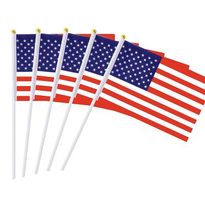 China Mini Small MOQ FLYING Nation Hand Stick Flags Custom American Sports Decoration USA Size Hand Held Flag for sale