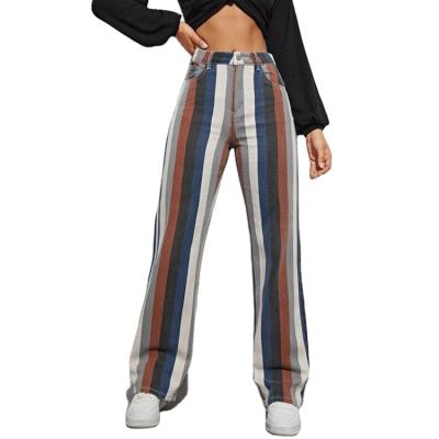 China Fashion Breathable Upper Stylish Loose Ladies Colorful Striped Jeans With Pockets For Women for sale