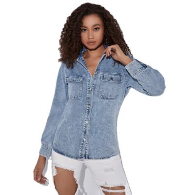 China Classic Breathable Comfortable Cotton Long Sleeve Denim Jean Jacket With Chest Pockets For Women for sale