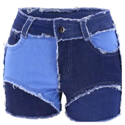 China Breathable Women's Hot Tight Mini Denim Jean Color Block Unique Shorts For Ladies 2022 for sale