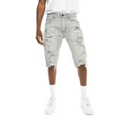 China Custom Anti Wrinkle Mens Cotton Anti Wrinkle Logo Side Stripe Ripped Casual Man Jeans Denim Fashion Shorts for sale