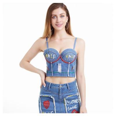 China Sexy Breathable Club Outfits Matching Two Piece Set Jean Sets Cute With Top For Women for sale