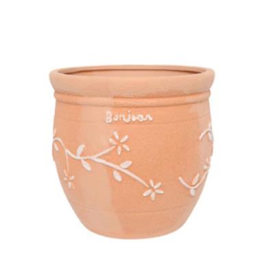 China Modern popular outdoor design 7.5inch garden terracotta plant pots with embossed pattern wholesale for sale