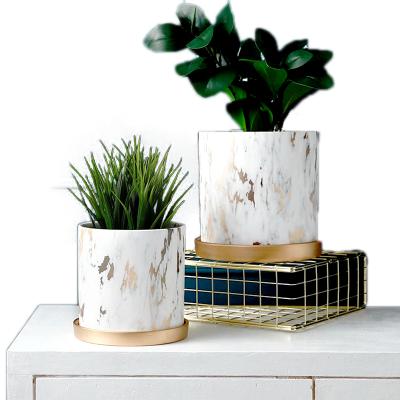 China 2020 New Design Europe Marble Design Ceramic Flower Planter Pot With Saucer For Home Decoration for sale