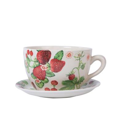 China Customized Modern Indoor Decorated Ceramic Coffee Cup And Saucer Planter Flower Pot for sale