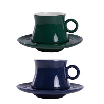 China New Viable European Double Color Glaze Ceramic Porcelain Afternoon Tea Coffee Cup And Saucer Set for sale