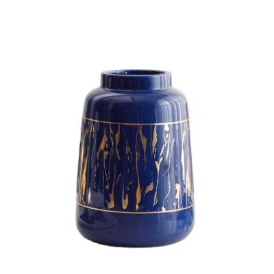 China Grain Style Art Decor Modern Simple Luxury European Ceramic Flower Vase Decoration Green and Gold Blue for sale