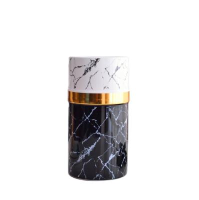 China Modern Nordic luxury simple black white ceramic vase pattern marble style office home decoration small geometry small for sale