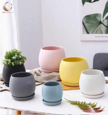 China High Quality Viable Planters Indoor Gardening Stylish Flower and Barrel Ceramic Planter Pots with Removable Tray for sale