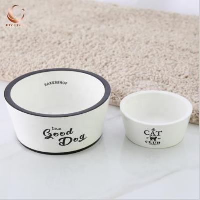 China Sustainable Custom Durable Portable White Ceramic Food Pet Bowl For Feeding Cat And Dog for sale