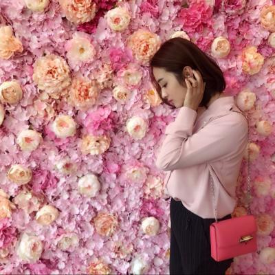 China Wedding Decoration Custom Hotel Wall Backdrop Floral 3D Roll Up Flower Wall Backdrop Panel Mat Artificial Silk Peony Rose for sale