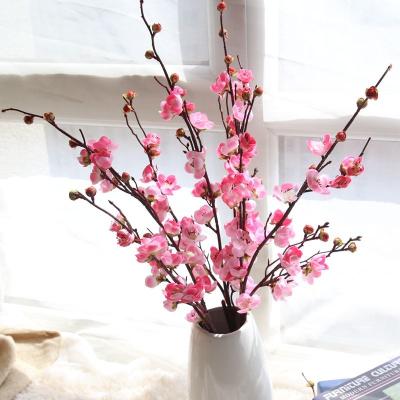 China Cherry Spring Plum Peach Blossom Artificial Silk Flower Branch Decoration Home Wedding Wedding Plastic Peach Bouquet for sale