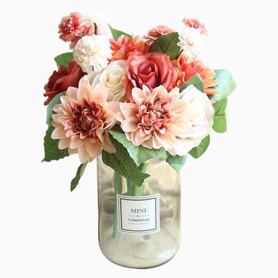 China Bouquets Rose Dahlia Mixed Bunch Artificial Flowers silk wedding decor decoration for sale