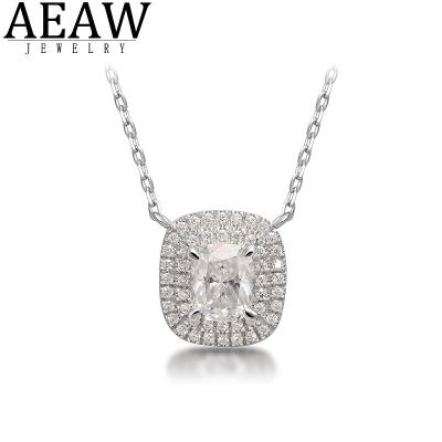 China AEAW CLASSIC Solid 14K D White Gold Color 0.6CT Solid Cushion Cut Moissanite Diamond Pendant Necklace Gift for Women for sale