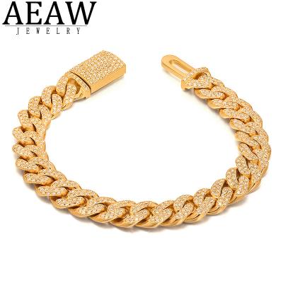 China AEAW Moissanite Restriction Miami CLASSIC Luxury Cuban Link Chain Bracelet For Men Hitter Jewelry Solid 10K Yellow Gold for sale