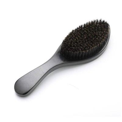 China Nondisposable Semi-hard 100% Boar Hair Wave Brush With Long Handle Men's Wooden Hair Brush for sale