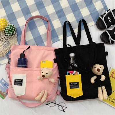 China Wholesale Fashion Canvas Korea Large Capacity Cute Handled Tote Bag For Girls for sale