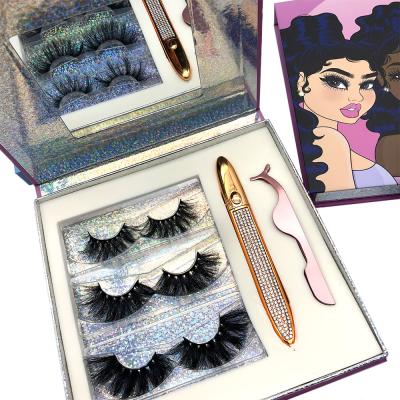 China Long Natural Fluffy Lashes Lash Book Eyelash Vendor Customized Empty Custom Boxes 3 Pairs Lashes3d 25mm Real Wholesale Vendor Dramatic Mink for sale