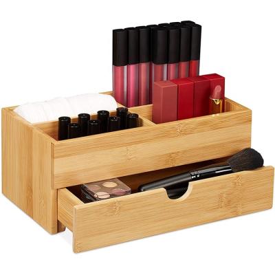 China USA Factory Direct Wooden Makeup and Jewelry Organizer Desk Bamboo Cosmetics Storage Box with Drawer for sale