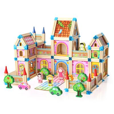 China Eco-friendly Material Hot Sale Wooden House Building Block Sets 3D Jigsaw Puzzles Educational Toys for Kids for sale