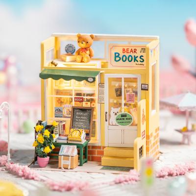 China Free Time DIY Preschool Educational Series Toys Wooden Miniature Doll Rooms Mini Bookstore Partyhouse Handmade Creative and Florist for sale