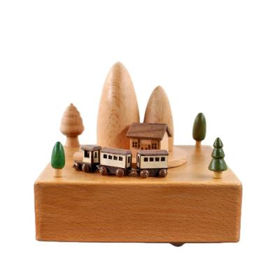 China Promotion wooden nature wooden music box with trains magnetic cogs wooden music box for sale