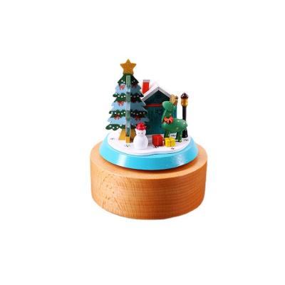 China Wooden Christmas Wooden Music Box Operated Musical Toys Decorations Hand Crank Gifts for sale