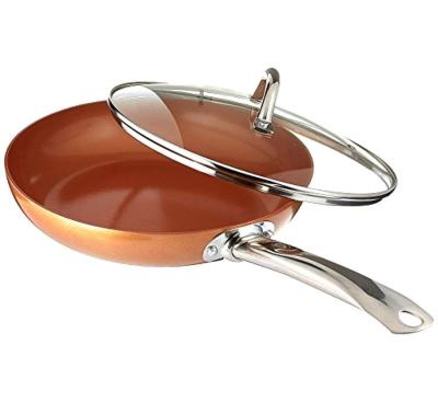 China Hot Selling Sustainable 10 Inch Copper Stainless Steel Ceramic Nonstick Frying Pan With Glass Cover for sale