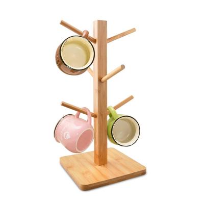 China Viable Hot Selling Kitchen Storage Cup Solid Wood Hanger Drying Bamboo Hanging Rack Cup Display Stand Holder for sale