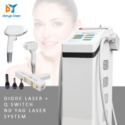 China Hair removal laser 755 808 1064 ND yag diodes 2 in 1 system hair removal and tattoo removal laser machine for sale