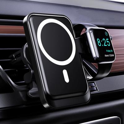 China New Magnet 15W Car Fast Mount Charger Magnetic Car Mount Smart Watch 2 in 1 for iphone and iwatch for sale