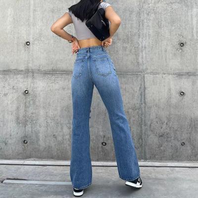 China American Women's Blue Retro High Waist Waterproof Washed Hole Straight Buttocks Casual Jeans for sale