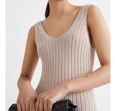 China Custom Cashmere Sleeveless V-Neckline QUICK DRY Knitted Casual Cotton Bodycon Sweater Dress For Women for sale