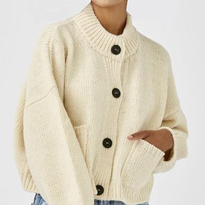 China Popular QUICK DRY Woolen Button Jacquard Long Sleeve Crew Neck Long Sleeve Style Casual Cardigan Sweater For Women for sale