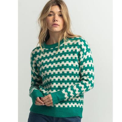 China QUICK DRY Winter and Autumn Women Sheath Long Neck Green Round -shoulder Pattern Women's Casual Pullover Sweater for sale